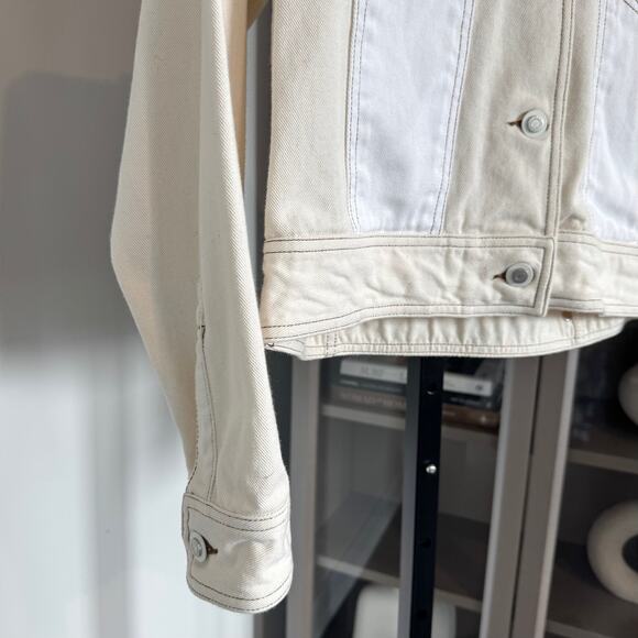 Marni Two Tone Denim Jean Trucker Jacket Neutral Beige Ivory Cropped Cotton 42 M - Picture 4 of 6